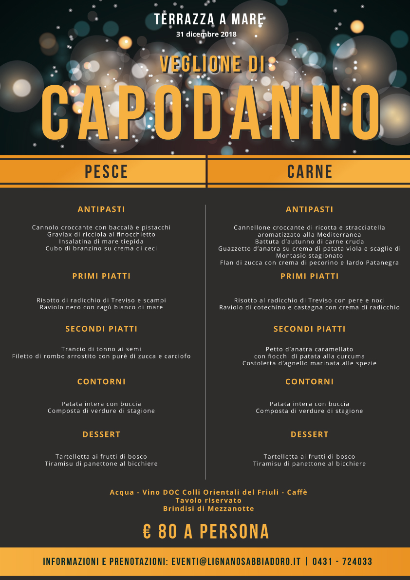 Menu capodanno Lignano Sabbiadoro